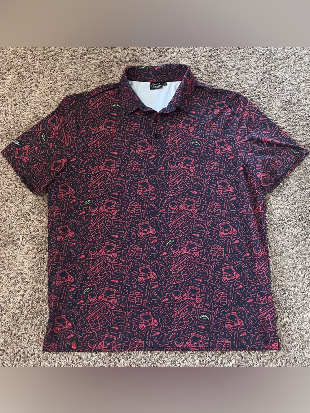 Sunday Swagger Fireball Blaze Golf Polo Men's 2XL Fireball Whisky Red Black - Picture 4 of 13
